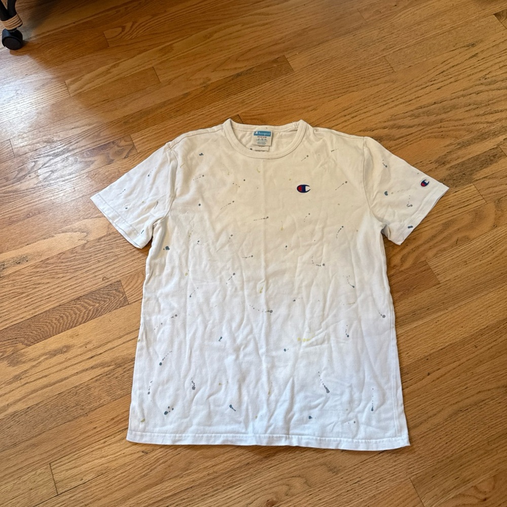 Champion White Splatter Paint Men's Short Sleeve Tee